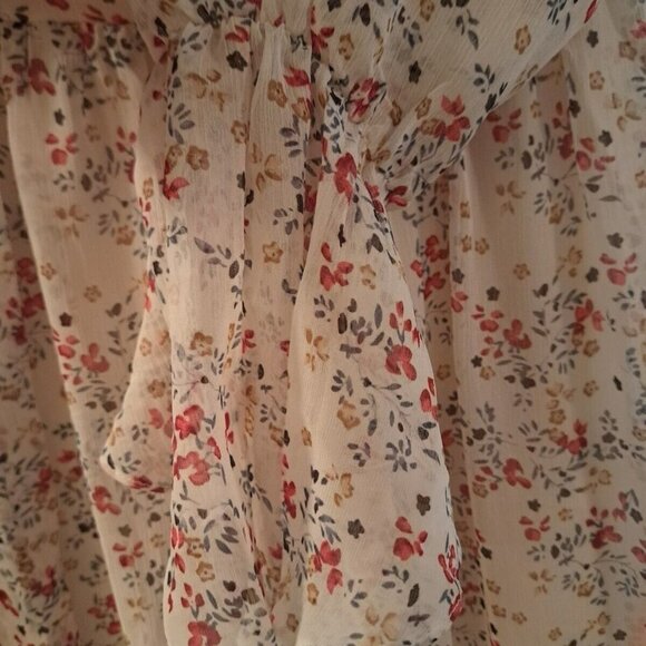 Romantic bohemian tiny floral chiffon sleeves summer dress lined hi low hem S - Picture 16 of 16